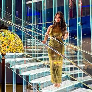 Zara Ocher Backless Jewel Dress